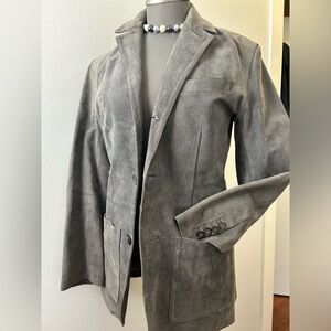 Retro Suede Leather Charcoal Blazer Jacket